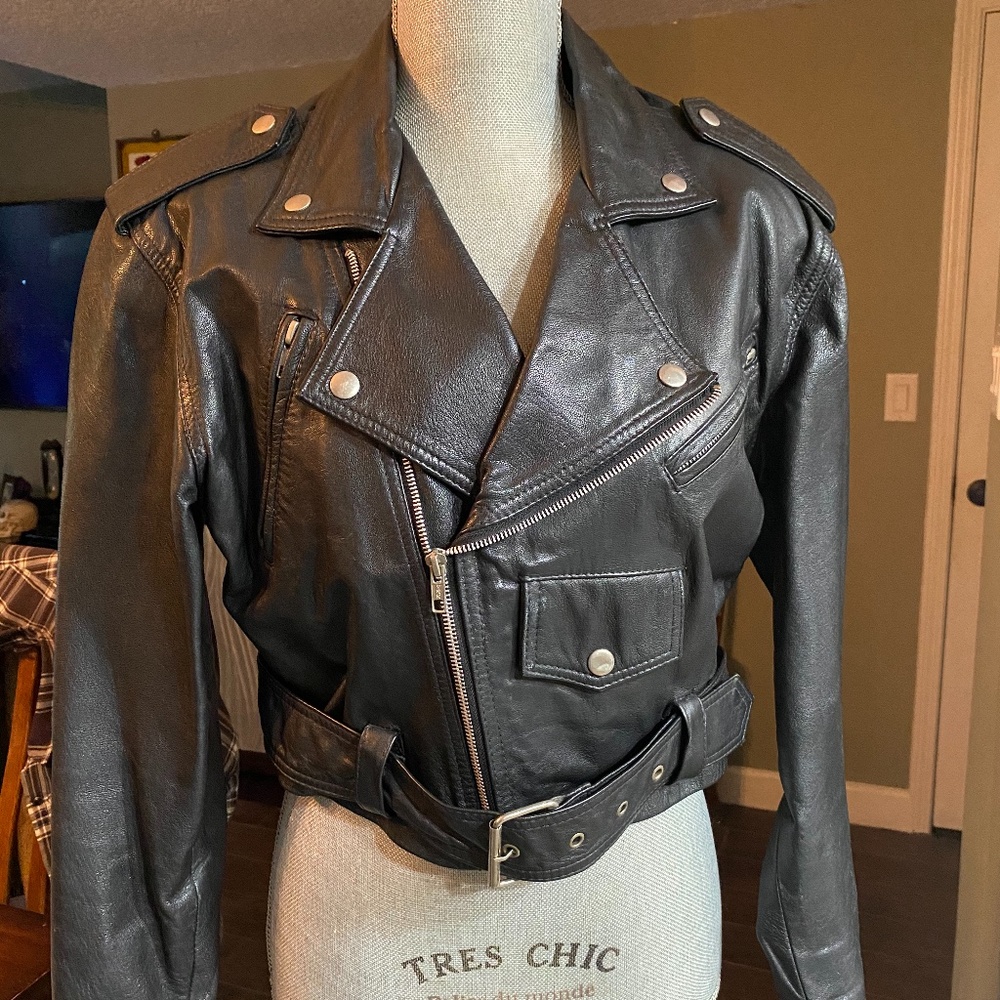 Vintage Wilsons Black Leather Biker Jacket Size S
